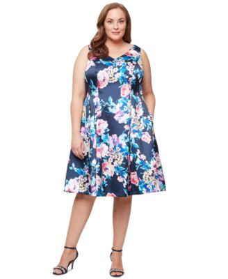 Alex Evenings - Plus Size Printed V-Neck Sleeveless Dress