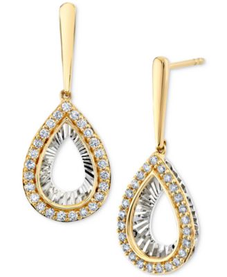 Macy's - Diamond Sunray Pear Drop Earrings (1/2 ct. t.w.) in 14k Two-Tone Gold