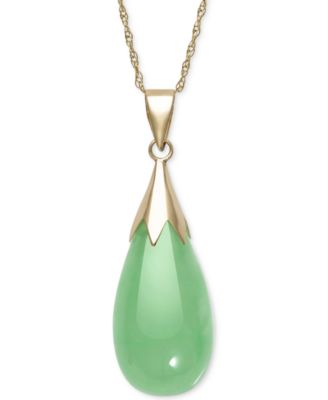 Macy's - Dyed Jade  (10 x 20mm) Elongated Teardrop Pendant Necklace in 10k Gold