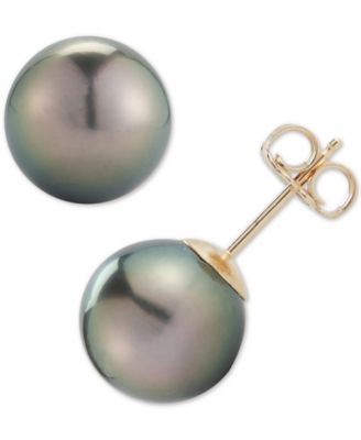 Macy's - Black Cultured Tahitian Pearl (9mm) Stud Earrings in 14k Gold