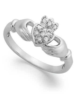 Macy's - Diamond Claddagh Ring in Sterling Silver (1/10 ct. t.w.)