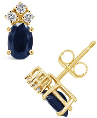 Macy's - Sapphire (1-1/5 ct. t.w.) and Diamond (1/8 ct. t.w.) Stud Earrings in 14k Yellow Gold