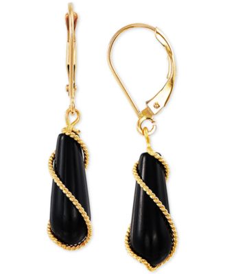 Macy's - Onyx Wire-Wrap Leverback Drop Earrings in 10k Gold