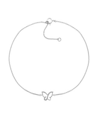 Macy's - Diamond Accent Butterfly Anklet in Sterling Silver, 9" + 1" extender