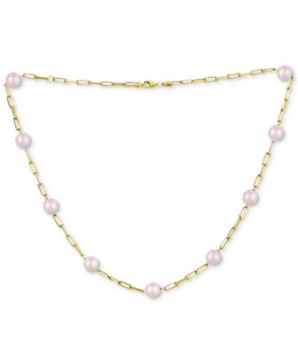 Macy's - Lapis Lazuli Bead Paperclip Link Collar Necklace in Gold-Plated Sterling Silver, 18" + 2" extender, (Also in Onyx, Red Coral, Turquoise, & Rose Quartz)