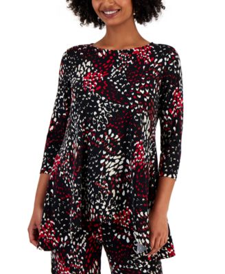 JM Collection - Petite Printed 3/4-Sleeve Long Top