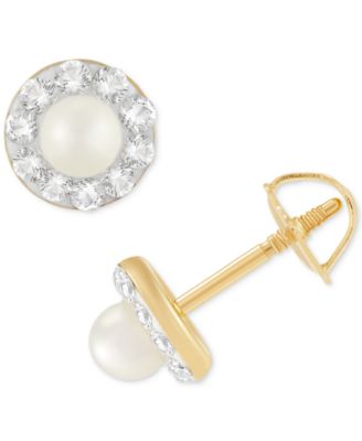 Macy's - Cultured Freshwater Pearl (3mm) and Crystal Stud Earrings in 14k Gold