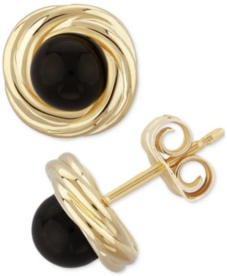 Macy's - Onyx Love Knot Frame Stud Earrings in 14k Gold