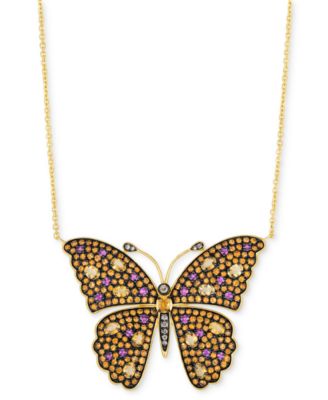 Le Vian - Multi-Gemstone (5-5/8 ct. t.w.) & Chocolate Diamond (1/8 ct. t.w.) Butterfly Adjustable 20" Pendant Necklace in 14k Gold