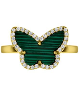 Macy's - Malachite & Cubic Zirconia Butterfly Halo Ring in 14k Gold-Plated Sterling Silver