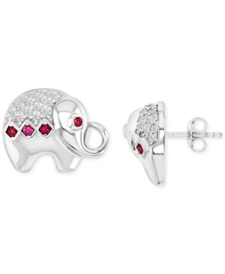 Macy's - Black Spinel (1/4 ct. t.w.) & Lab-Grown White Sapphire (1/10 ct. t.w.) Elephant Stud Earrings in Sterling Silver (Also in Lab-Grown Ruby & Lab-Grown Blue Spinel)