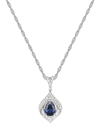 Macy's - Lab-Grown White Sapphire Framed Gemstone 18" Pendant Necklace in Sterling Silver