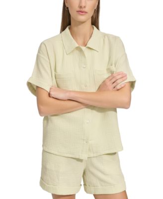 Marc New York - Women's Short-Sleeve Gauze Button-Front Camp Shirt
