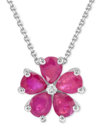 Macy's - Lab-Grown Ruby (3-3/4 ct. t.w.) & Diamond Accent Flower 18" Pendant Necklace in Sterling Silver