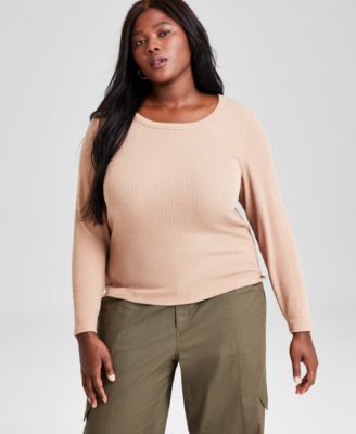 And Now This - Trendy Plus Size Scoop-Neck Ribbed T-Shirt
