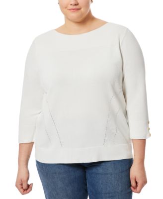Melissa Paige - Plus Size Button-Cuff Ribbed Sweater
