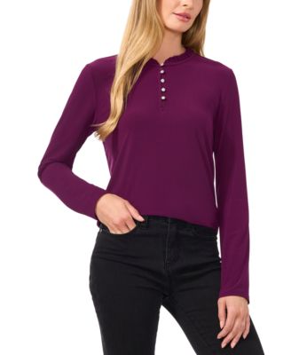 CeCe - Women's Ruffle-Trim Henley Top