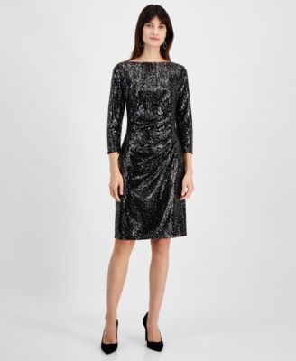 Kasper - Women's 3/4-Sleeve Shimmer-Dot Sheath Dress