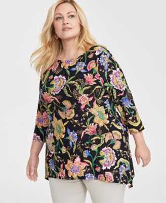 JM Collection - Plus Size Mirella Garden Jacquard Swing Top