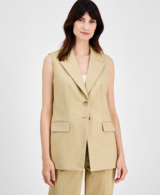 Anne Klein - Women's Notched-Collar Button-Front Jacket Vest