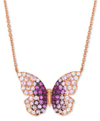 Le Vian - Pink Sapphire Ombr&eacute; (1-1/4 ct. t.w.) & White Sapphire (1/4 ct. t.w.) Butterfly Pendant Necklace in 14k Rose Gold, 17" + 2" extender