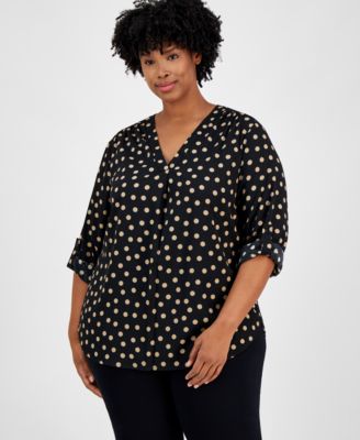 AK Anne Klein - Plus Size Printed Roll-Tab-Sleeve Tunic