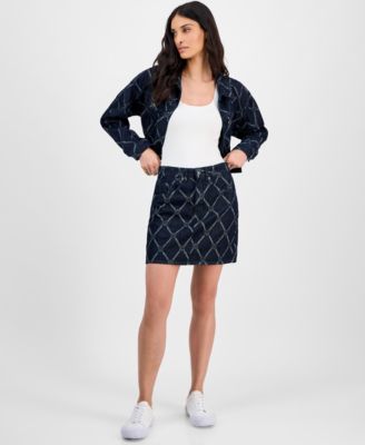 HUGO - Women's Denim Chain-Logo-Print Mini Skirt