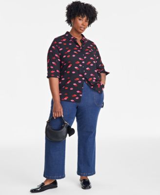 On 34th - Trendy Plus Size Lip Party Printed Blouse