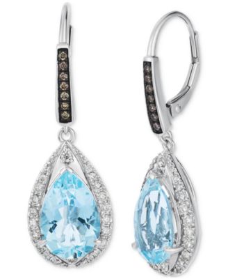 Le Vian - Sea Blue Aquamarine (4-5/8 ct. t.w.) & Diamond (1/2 ct. t.w.) Pear Halo Leverback Drop Earrings in 14k White Gold