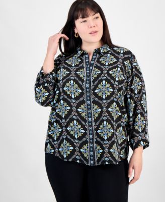 JM Collection - Plus Size Embellished-Placket Button-Front Shirt