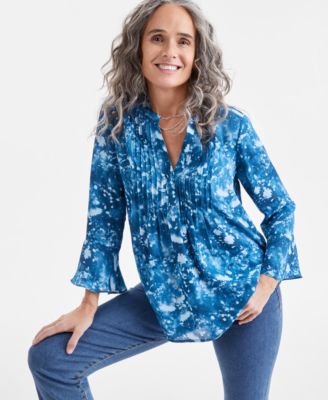 Style & Co - Women's Potter Dot Printed Pintuck Blouse, Exclusively at Macy's