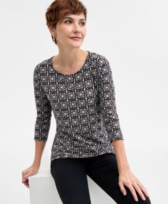 JM Collection - Women's Adriana Azul Jacquard Scoop-Neck Top