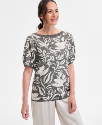 JM Collection - Women's Mural Whimsy Dolman Sleeve Jacquard Sweater