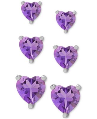Macy's - Amethyst (1-3/8 ct. t.w.) Graduated Heart 3-Pc. Set Stud Earrings in Sterling Silver