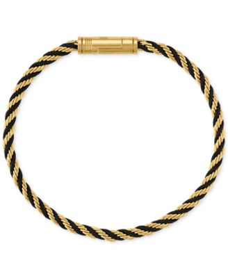 Esquire Men's Jewelry - Black Cord Intertwined Rope Link Bracelet in Gold-Tone Ion-Plated Stainless Steel