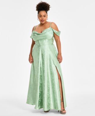 B Darlin - Trendy Plus Size Off-The-Shoulder Satin Jacquard Gown