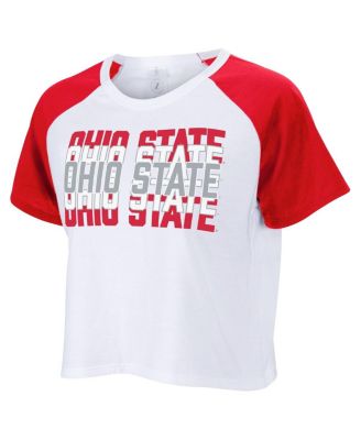 ZooZatz - Women's White Ohio State Buckeyes Colorblock Repeat Raglan Cropped T-shirt