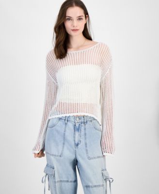 Ultra Flirt - Juniors' Shimmer Open-Knit Sweater