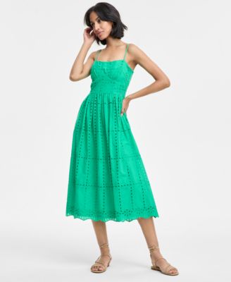 ROW A - Juniors' Eyelet Square-Neck Strappy Midi Dress