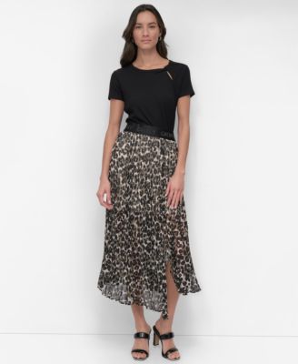 DKNY - Women's Printed Chiffon Midi Skirt