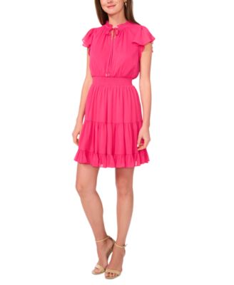 MSK - Petite Smocked-Waist Flutter-Sleeve Tiered Dress