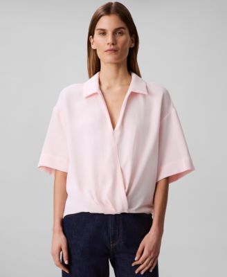 Calvin Klein - Women's Collared Draped Faux-Wrap Top