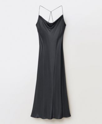 MANGO - Women's Draped Neckline Mulberry Silk Dress