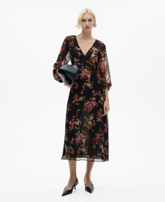 MANGO - Women's Floral Puff Sleeve Dress