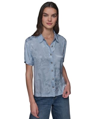 KARL LAGERFELD PARIS - Women's Short Sleeve Jacquard Blouse