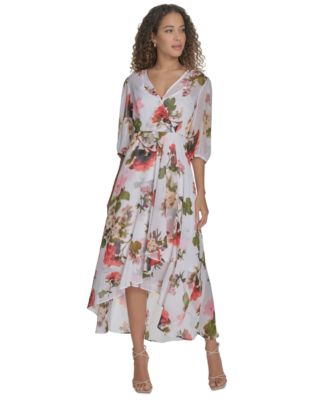 Calvin Klein - Women's Floral Chiffon 3/4-Sleeve High-Low Dress