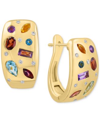 EFFY Collection - Multi-Gemstone (1-3/4 ct. t.w.) & Diamond (1/10 ct. t.w.) Scatter Hoop Earrings in 14k Gold-Plated Sterling Silver