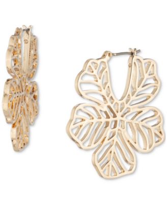 Marchesa - Gold-Tone Medium Openwork Flower Hoop Earrings, 1.5"