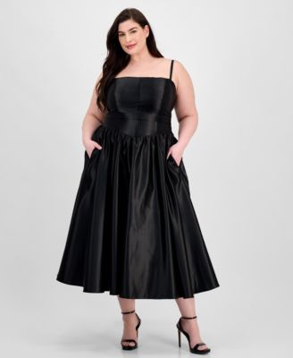 B Darlin - Plus Size Satin Square-Neck Midi Dress