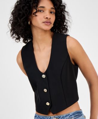 Bar III - Women's V-Neck Button-Front Sleeveless Vest